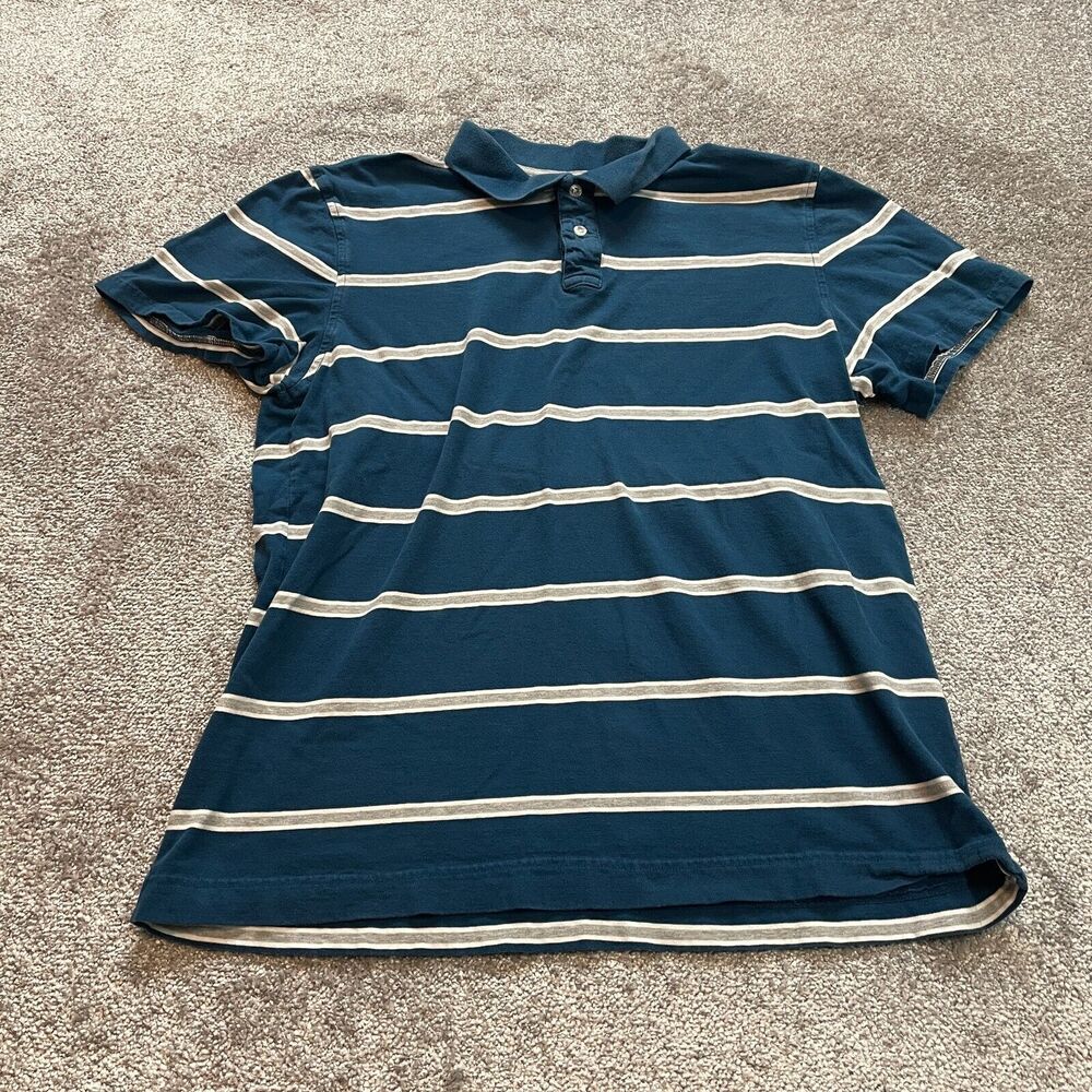 Aeropostale Polo Shirt Mens XL Blue Striped Authentic Fit Cotton Rugby Collared